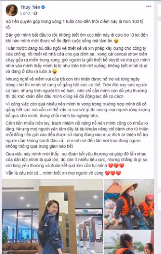 Những dòng chia sẻ chân tình trên Facebook của ca sĩ Thủy Tiên.