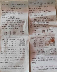 Hóa đơn tiền điện của HTX Dịch vụ Điện năng Thạch Khoán. Hóa đơn tiền điện của HTX Dịch vụ Điện năng Thạch Khoán.
