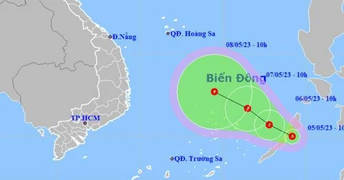 Dự báo hướng đi của áp thấp nhiệt đới. (Ảnh: NCHMF)