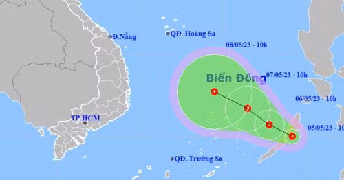 Dự báo hướng đi của áp thấp nhiệt đới. (Ảnh: NCHMF)