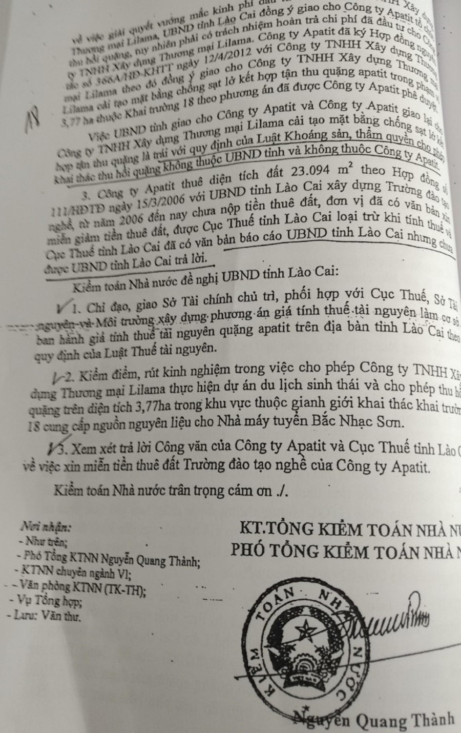 Kiểm toán Nhà nước đã có văn bản cảnh báo UBND tỉnh Lào Cai đối với vụ việc này. Kiểm toán Nhà nước đã có văn bản cảnh báo UBND tỉnh Lào Cai đối với vụ việc này.