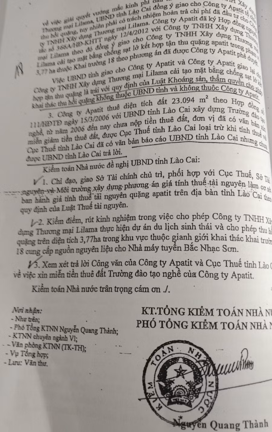 Kiểm toán Nhà nước đã có văn bản cảnh báo UBND tỉnh Lào Cai đối với vụ việc này.