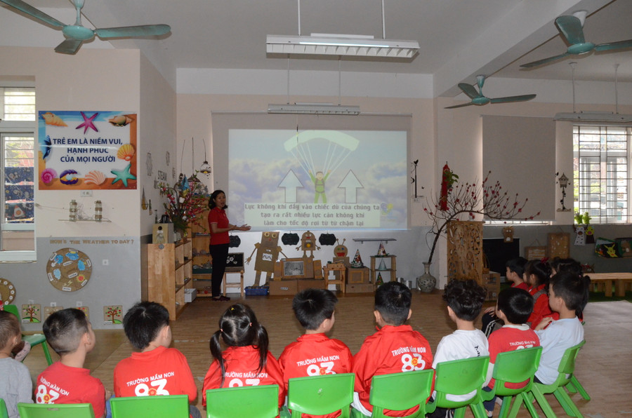 Một tiết học của cô trò Trường Mầm non 8-3 (quận Hai Bà Trưng, TP Hà Nội). Ảnh NC