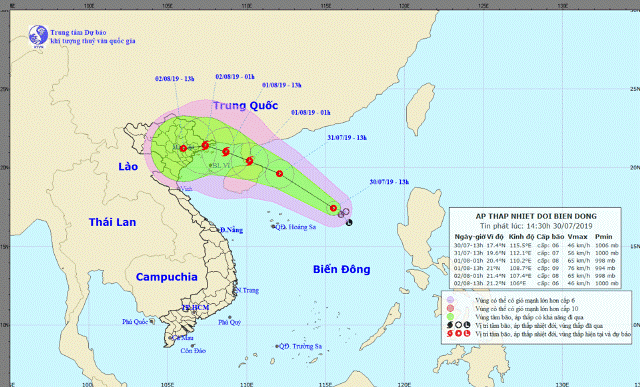 Dự báo vị trí tâm bão số 3 sức gió mạnh cấp 8, giật cấp 10