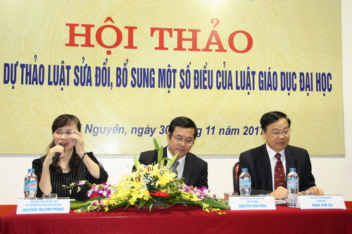 Thứ trưởng Nguyễn Văn Phúc (giữa) chủ trì hội thảo góp ý Dự thảo luật sửa đổi, bổ sung một số điều của Luật Giáo dục Đại học. Thứ trưởng Nguyễn Văn Phúc (giữa) chủ trì hội thảo góp ý Dự thảo luật sửa đổi, bổ sung một số điều của Luật Giáo dục Đại học.
