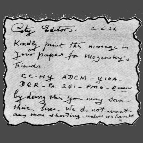 Bức thư do kẻ sát nhân 3X gửi cho tờ Evening Journal, New York, Mỹ.