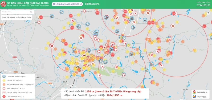 Bản đồ thông tin dịch tễ COVID-19 tỉnh Bắc Giang.