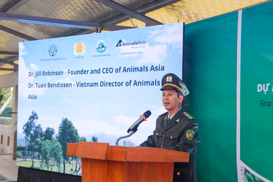 Ông Nguyễn Vũ Linh, Giám đốc Vườn Quốc gia Bạch Mã phát biểu tại Lễ khánh thành.