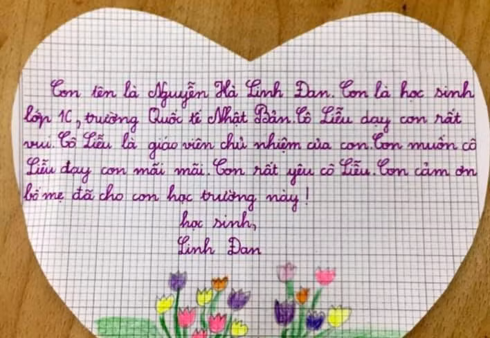 Một trong những bức thư của HS lớp 1 viết về cô giáo của mình