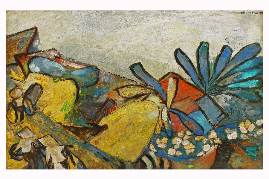 Tác phẩm 'Làng ven đê' của Đỗ Thị Ninh, sơn mài, 1993. Tác phẩm 'Làng ven đê' của Đỗ Thị Ninh, sơn mài, 1993.