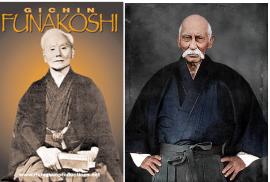 Võ sư Gichin Funakoshi và võ sư Anko Itosu (phải) góp phần quan trọng vào việc phát triển Karate hiện đại.