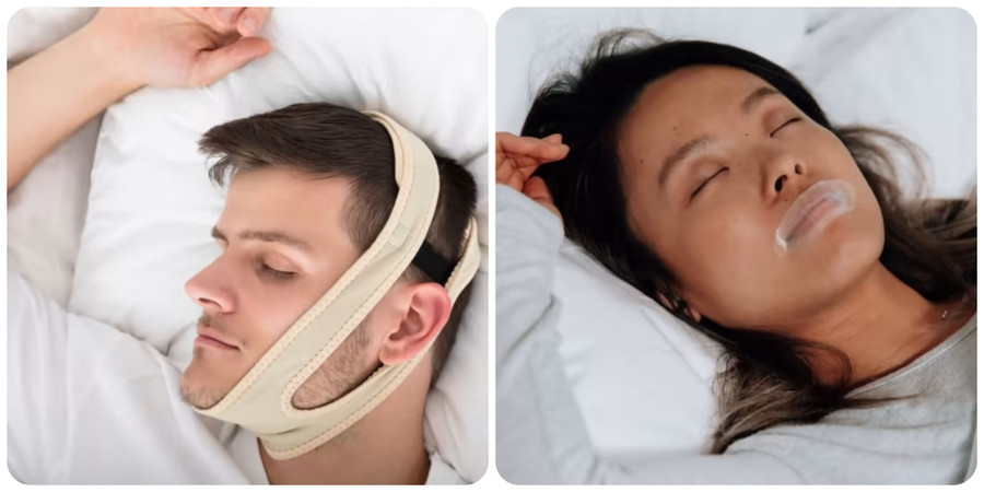 Miếng dán miệng và dải đeo cằm tiềm ẩn rủi ro cao. Ảnh: Channelnewsasia.com.