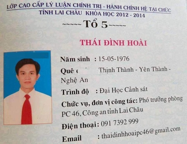 Ông Thái Đình Hoài được quy hoạch Phó Giám đốc Công an tỉnh Lai Châu