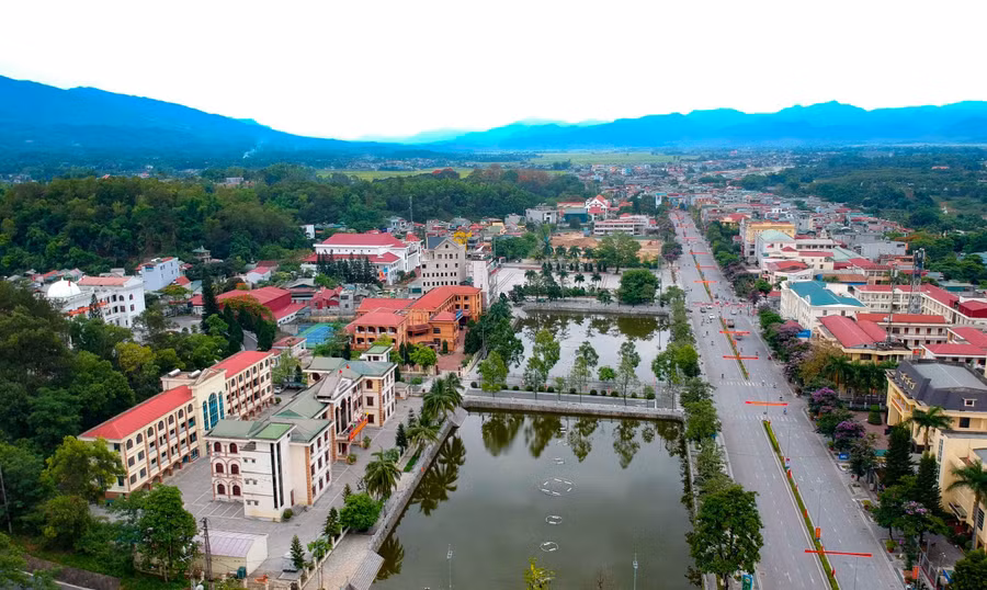 Một góc TP Điện Biên Phủ nhìn từ trên cao.