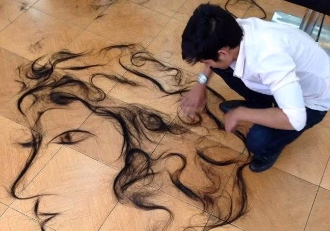 9X vẽ bức tranh tóc độc đáo được dân mạng chú ý