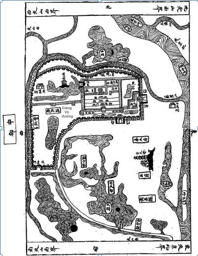 Bản đồ Thăng Long vẽ năm 1490 và vị trí trường Giảng Võ. Ảnh: Viện nghiên cứu Hán Nôm. Bản đồ Thăng Long vẽ năm 1490 và vị trí trường Giảng Võ. Ảnh: Viện nghiên cứu Hán Nôm.