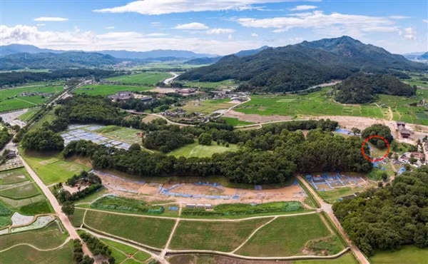 Khu di tích lịch sử Gyeongju và vị trí phát hiện 3 nạn nhân hiến tế (khoanh tròn).