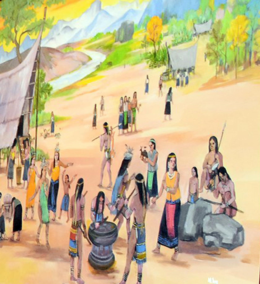 Đời sống văn hóa của cư dân Làng Vạc được miêu tả qua tranh vẽ.