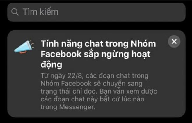 Dòng thông báo ngắn gọn trong ứng dụng Messenger khiến nhiều người lầm tưởng Facebook bỏ tính năng chat nhóm.
