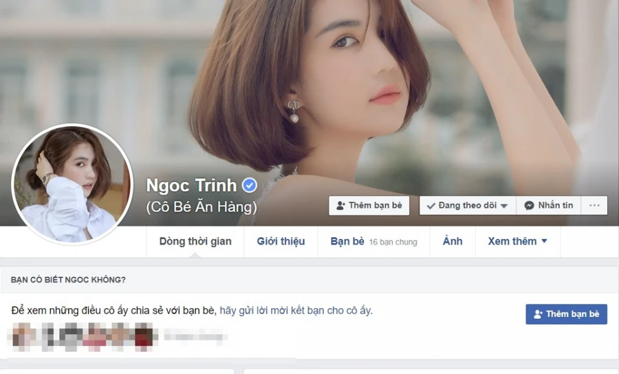 Trang cá nhân của Ngọc Trinh vẫn hoạt động.