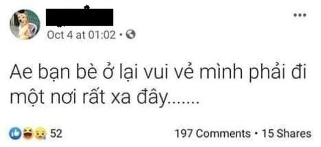 Dòng trạng thái trên Facebook cá nhân của đối tượng Tuấn trước khi đến nhà bạn gái. Ảnh: TG.