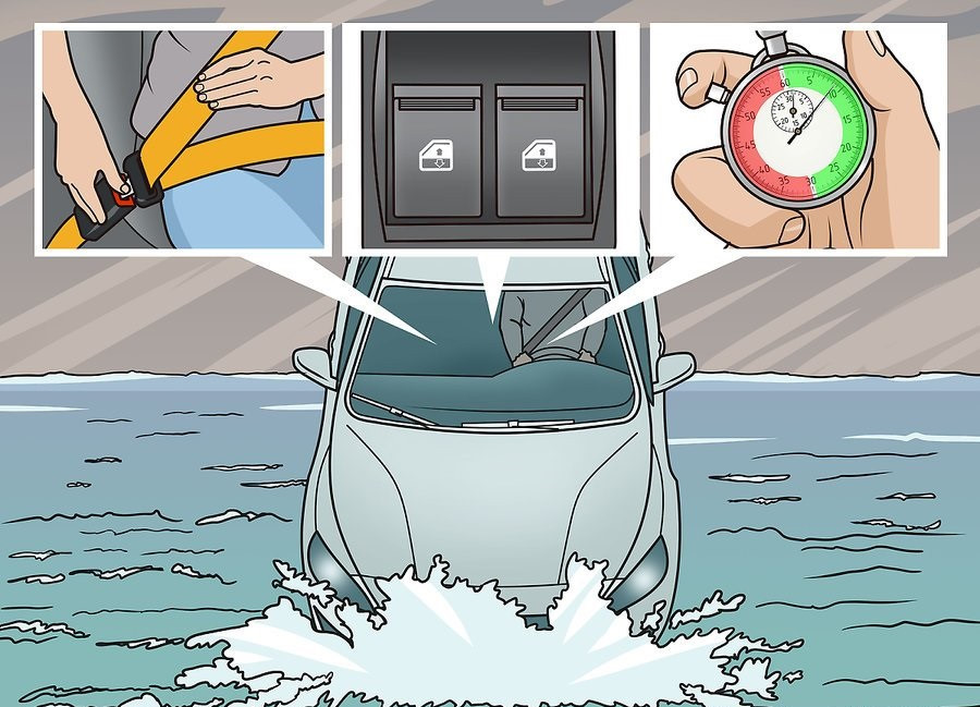Bình tĩnh và nghĩ phương án thoát thân là yếu tố sống còn. Ảnh: Wikihow. Chuyen gia huong dan cach thoat than khi oto roi xuong nuoc hinh anh 2
