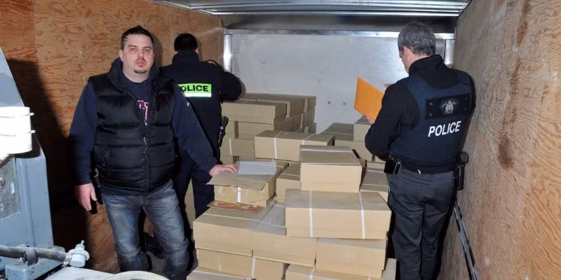 Cơ quan điều tra Canada thu giữ thùng chứa tiền giả tại nhà kho ngoại ô thành phố Trois-Riviéres.