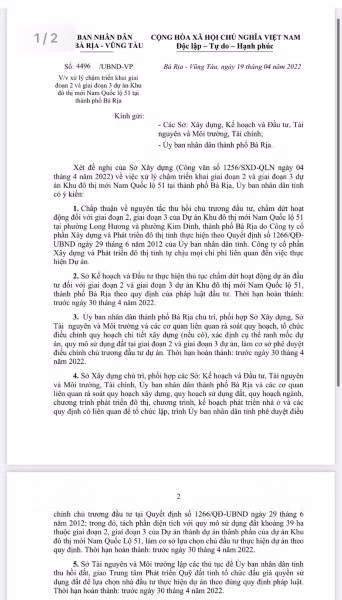 Quyết định thu hồi dự án.