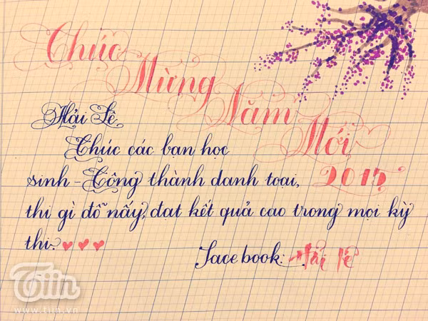 Những dòng chữ viết đẹp như in chúc mừng năm mới học trò Việt 
