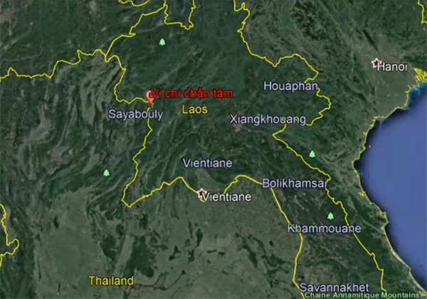 Bản đồ nơi xảy ra trận động đất tại khu vực biên giới giữa Lào và Thái Lan