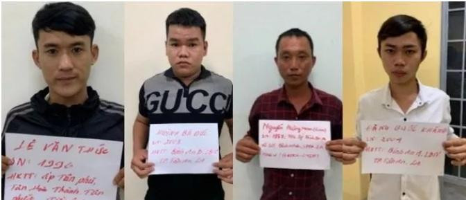 4 nghi can có liên quan đến vụ truy sát người, đập phá tại Bệnh viện đa khoa Long An. Ảnh: CA.