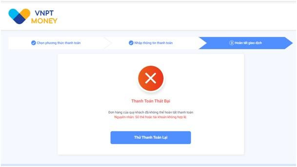 Màn hình thông báo thanh toán thất bại Màn hình thông báo thanh toán thất bại