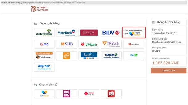 Chọn trung gian thanh toán Chọn trung gian thanh toán