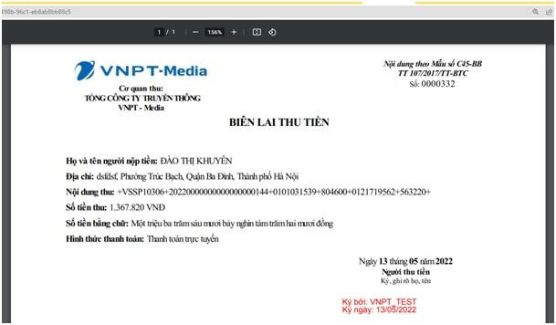 Biên lai thanh toán Biên lai thanh toán