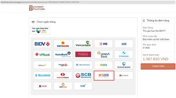 Chọn ngân hàng thanh toán Chọn ngân hàng thanh toán