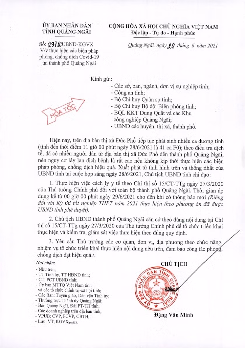 Công văn của UBND tỉnh Quảng Ngãi: Nguồn: Báo Quảng Ngãi.