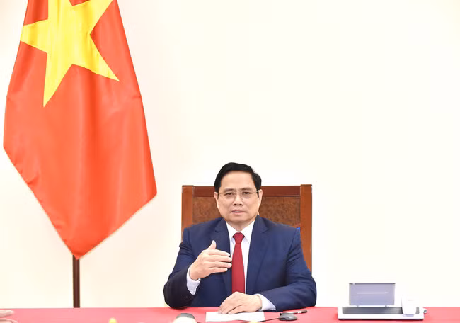 Thủ tướng Phạm Minh Chính điện đàm với Tổng Giám đốc WHO. Ảnh: VGP