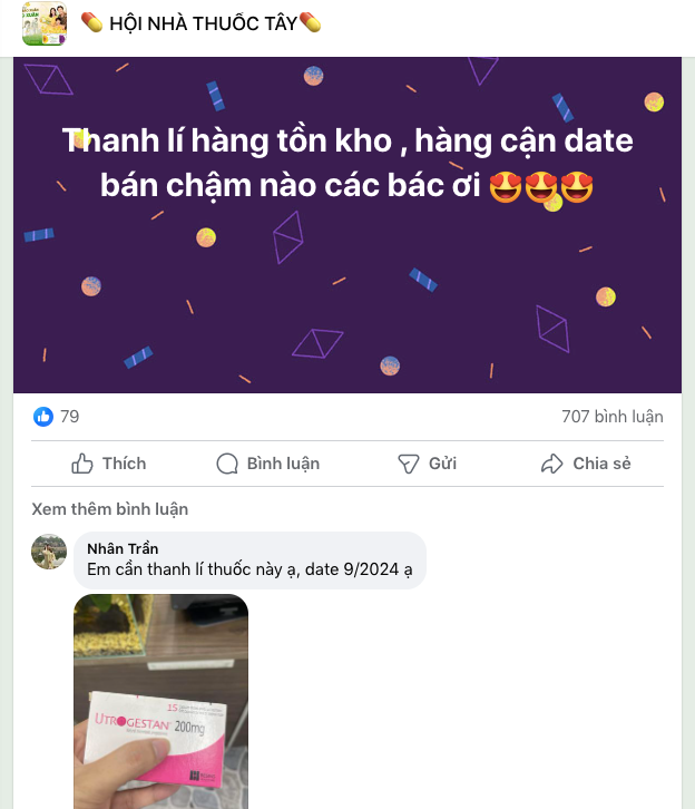 Một tài khoản rao bán thuốc... sắp hết hạn trên Facebook. Ảnh chụp màn hình