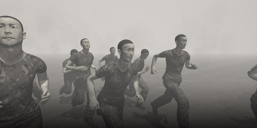 Phân cảnh bệnh nhân cai nghiện Internet tham gia khoá huấn luyện quân sự trong phim “Diagnosia”.