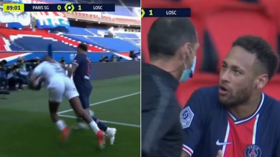 Pha va chạm dẫn tới Neymar và Djalo cùng phải nhận thẻ đỏ gián tiếp.