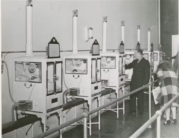 Những đứa trẻ trong lồng ấp được trưng bày năm 1934 ở New York, Mỹ.