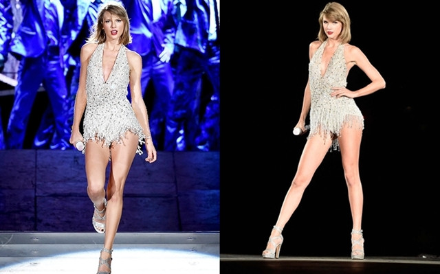 Tại sao đôi chân của Taylor Swift trị giá gần 1000 tỷ? ảnh 6 Tại 1989 Tour, Taylor Swift gợi cảm với những bộ bodysuit được đính sequin top-to-toe. Đôi chân dài thẳng tắp của cô nàng được khoe triệt để.