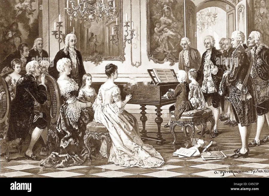 Hai chị em Mozart hòa nhạc tại cung đình Áo.