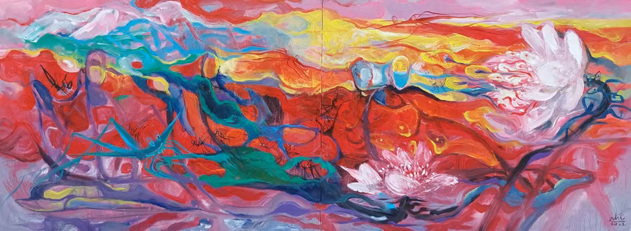 Chất liệu Acrylic trên toan (90x240cm).