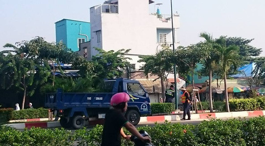 Hàng trăm cây cau trên đường Phạm Văn Đồng bị chặt hạ ảnh 1 Công nhân đang cưa cau cho lên xe chở đi