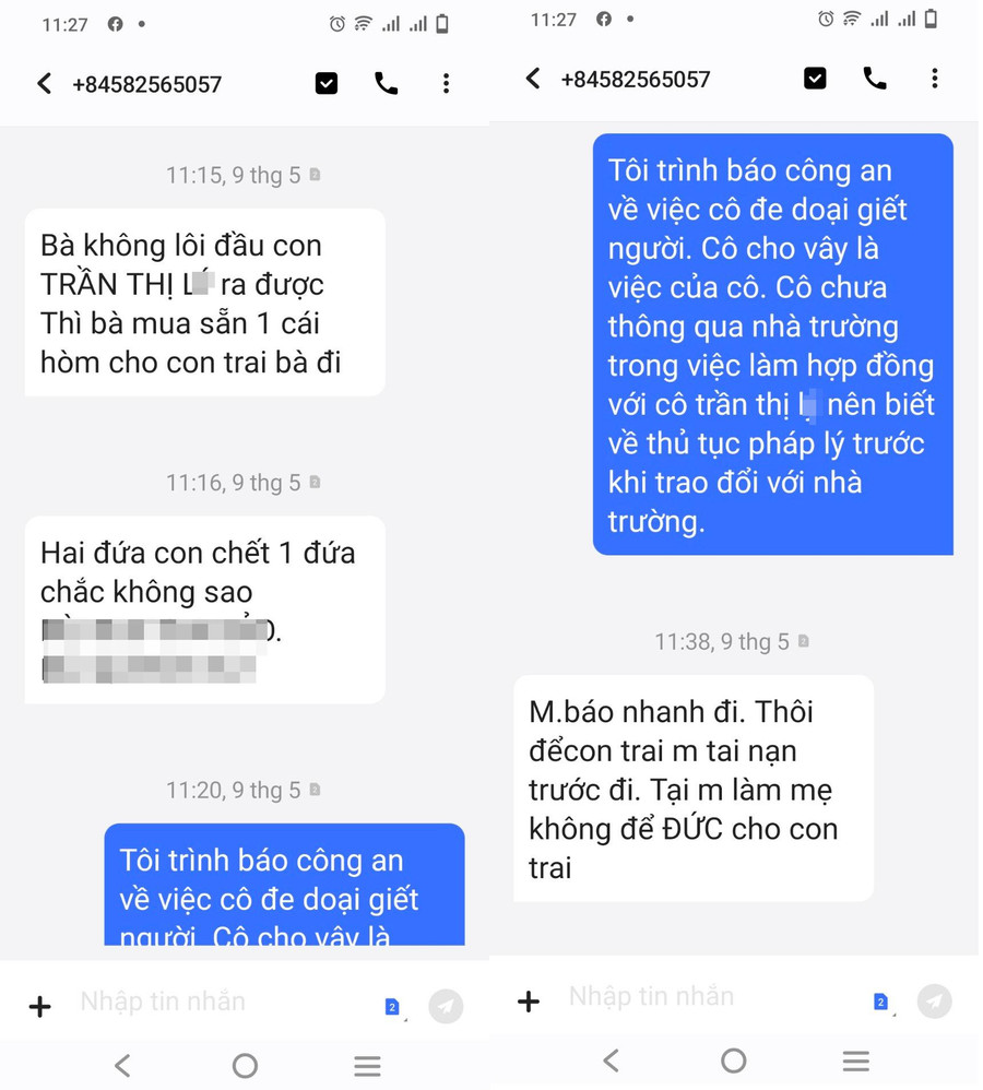 Kinh khủng hơn là việc các đối tượng đe dọa giết con của cô Trang - Hiệu trưởng Trường THCS Nguyễn Huệ.