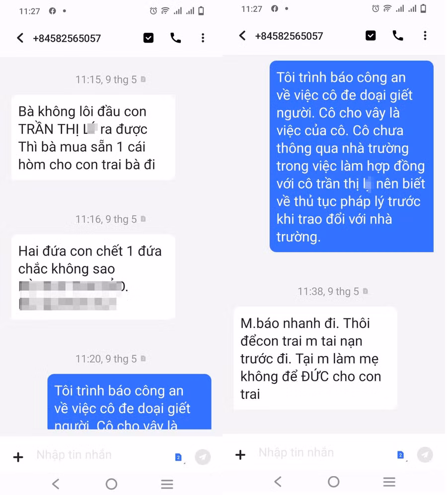 Kinh khủng hơn là việc các đối tượng đe dọa giết con của cô Trang - Hiệu trưởng Trường THCS Nguyễn Huệ.