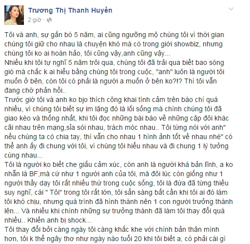 Trương Nhi chia sẻ lý do rạn nứt với Lương Bằng Quang