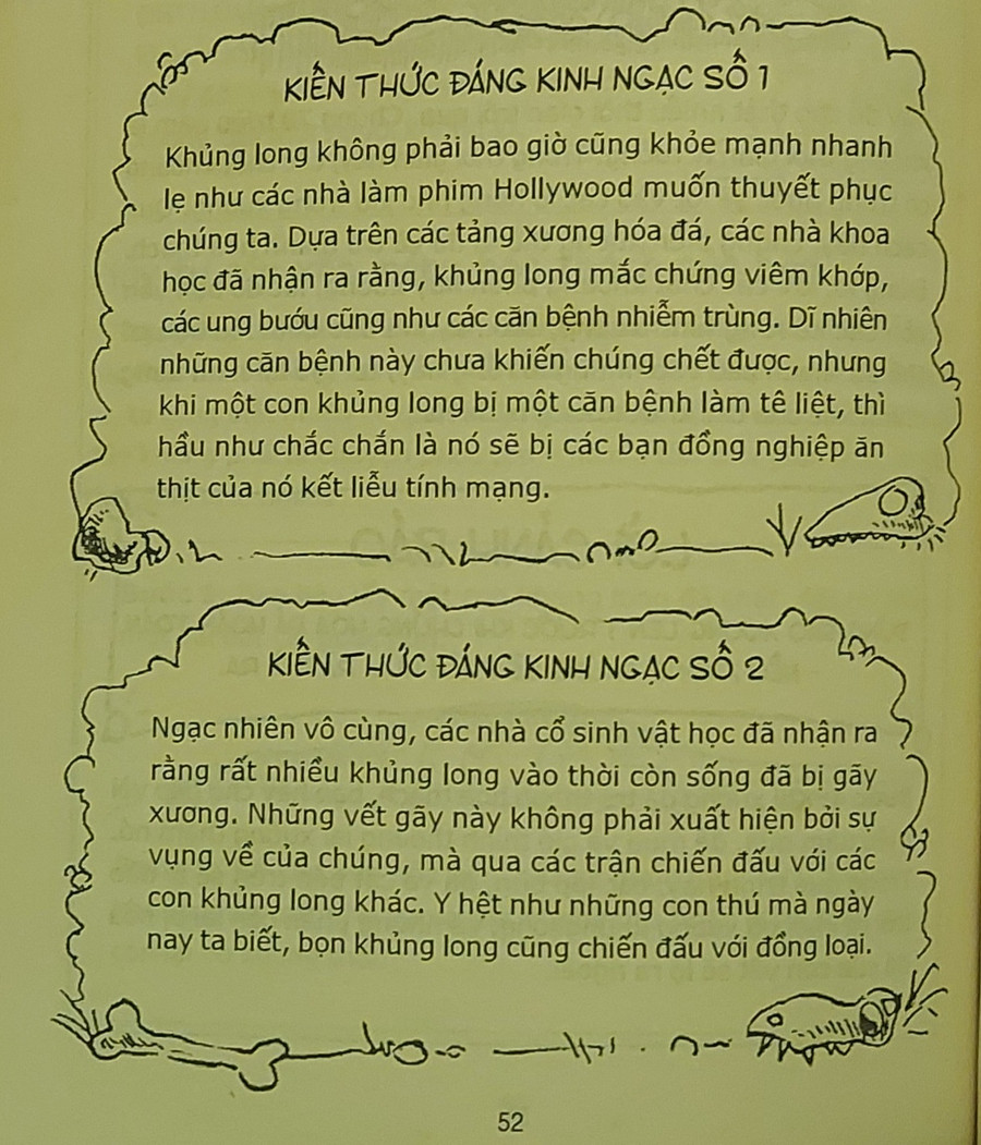 Những thông tin thú vị liên quan tới khủng long được thể hiện trong cuốn sách 'Khủng long khủng khỉnh'. Ảnh: Tấn Quyết