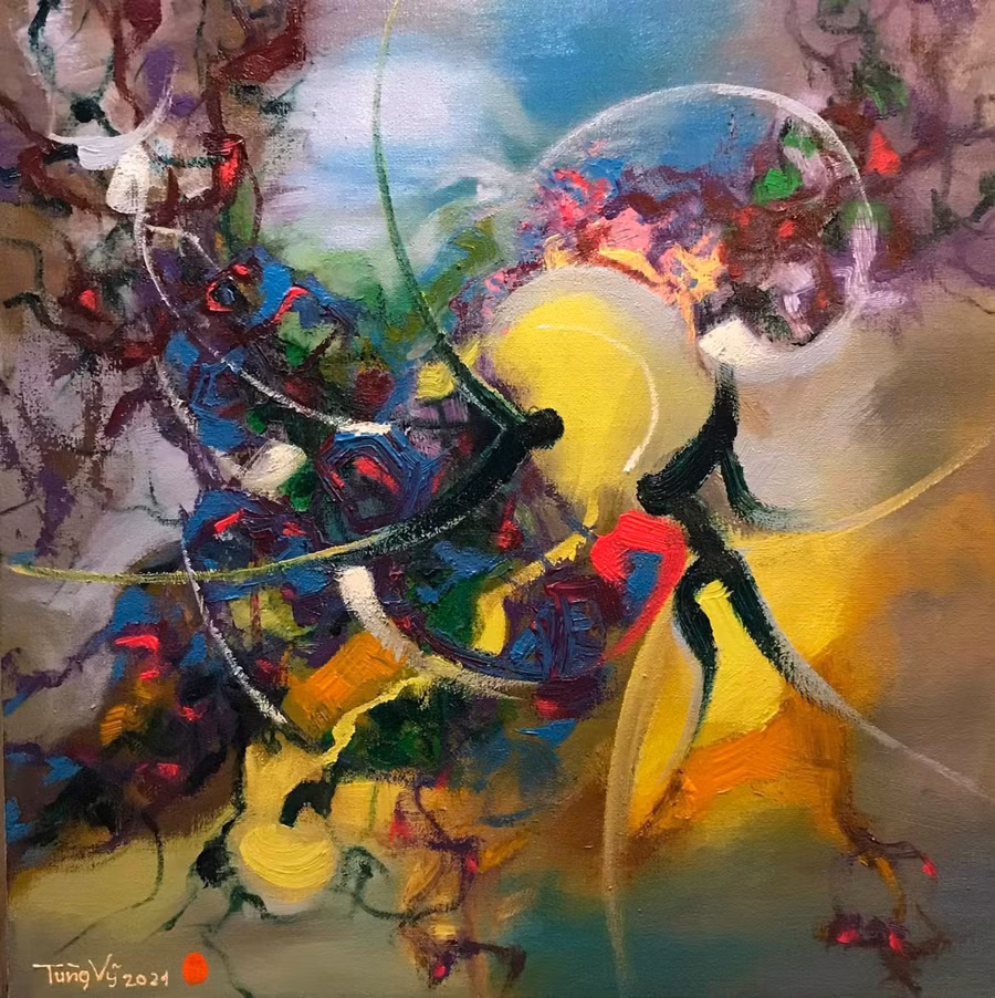 Họa sĩ Tùng Vỹ dành 25% tiền bán tranh góp quỹ 'Xây trường – dựng ước mơ' của CLB Trái tim hồng. Ảnh: Tiến Vượng